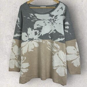 Calvin Klein Floral Knit Pullover Sweater Womens Size 0X Tan Grey Minimalist 0 X